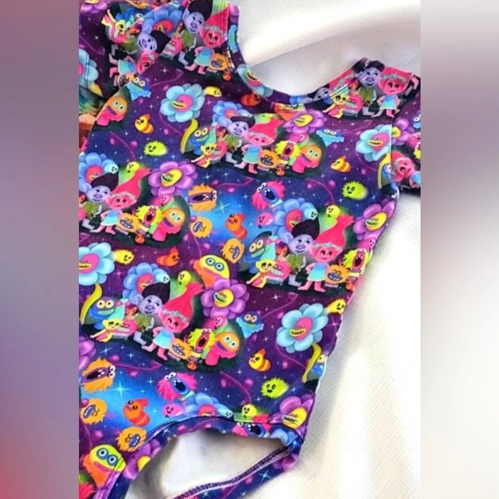 Girls' Colorful Cartoon Trolls Print One-Piece Bodysuit / Leotard Dance DressUp